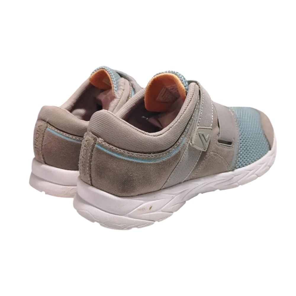 Vionic Ema Gray Suede Blue Mesh Laceless Comfort Sneakers Women's Size 8.5
